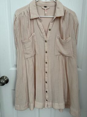 Free People gauzy button-front tunic dress in blush cream